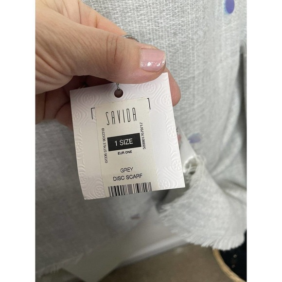Savida Grey Disc Scarf Rectangle Blanket Wrap Fringe 39 X 74 New with Tags - Picture 5 of 9